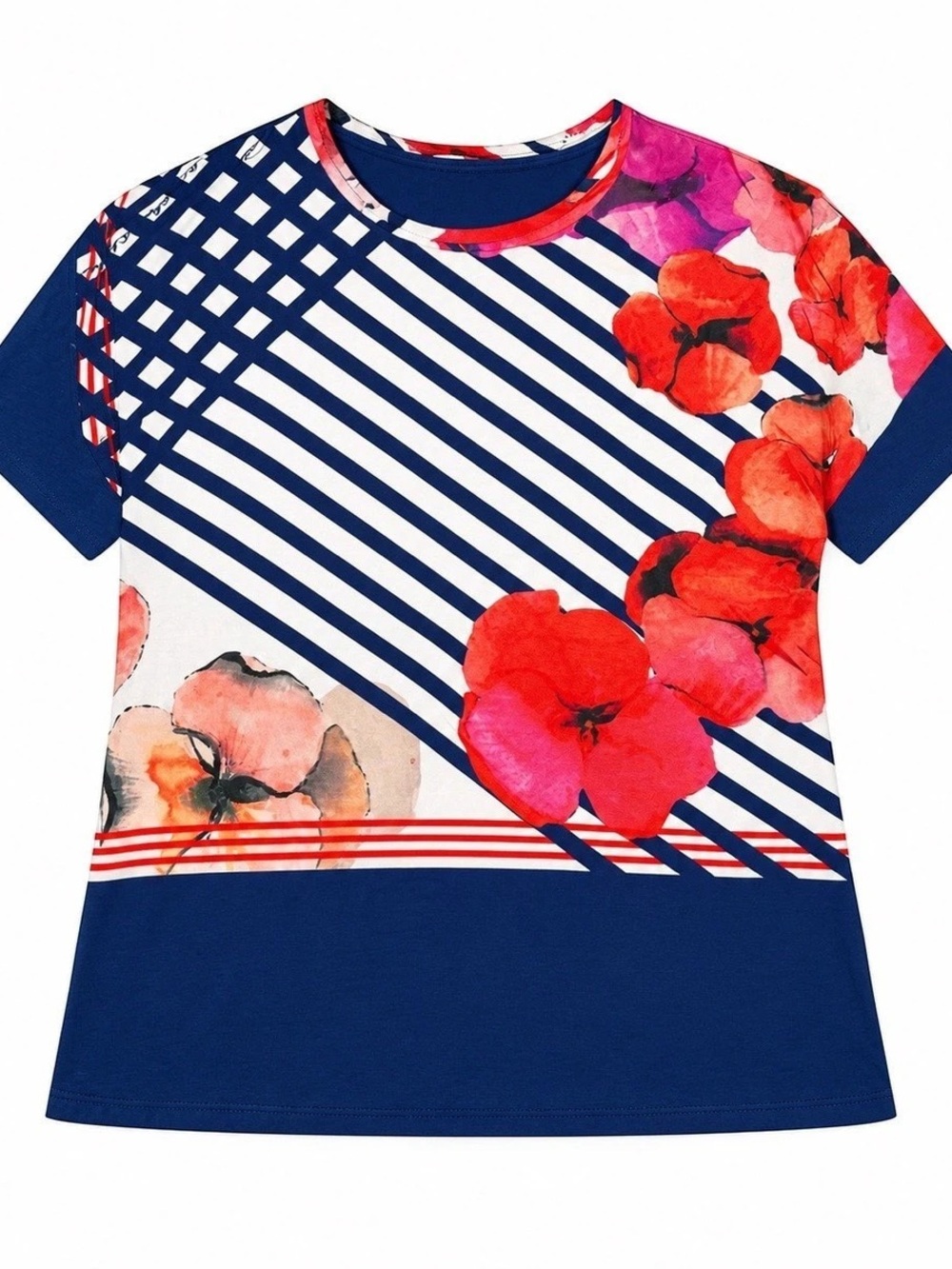 CH Carolina Herrera Women's Geometric Floral Print Short Sleeve Top